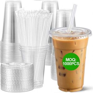 Gobelets jetables en PET transparents de 98 mm, 16 oz, avec couvercles, imprimés avec logo personnalisé, pour boissons chaudes, café, jus, bubble tea, boba, tequila, eau minérale - Product Image 2