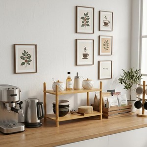 WooFawn Étagère de Rangement de Bureau Extensible à 2 Niveaux en Bambou, Ajustable et Empilable, pour <span class=keywords><strong>Cuisine</strong></span>, Maison, Bureau, Salle de Bain, Présentoir - Product Image 2