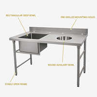 Meja Cuci Piring Stainless Steel Perak dengan Sandaran, Dapat Dilepas, Layanan Satu Atap Langsung dari Pabrik Foshan