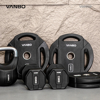 VANBO ARK Sport Factory Grosir Pelat Beban Tri Grip Hitam Berlapis Uretan dengan LOGO Kustom, Bahan CPU+Iron, untuk Gym 2.5-25KG
