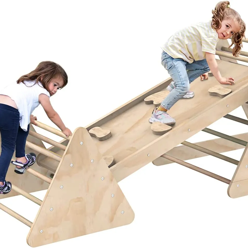 Conjunto de 3 Segurança De Madeira Sturdy Kids Play Gym Escalada Triângulo Escada Brinquedos com Rampa