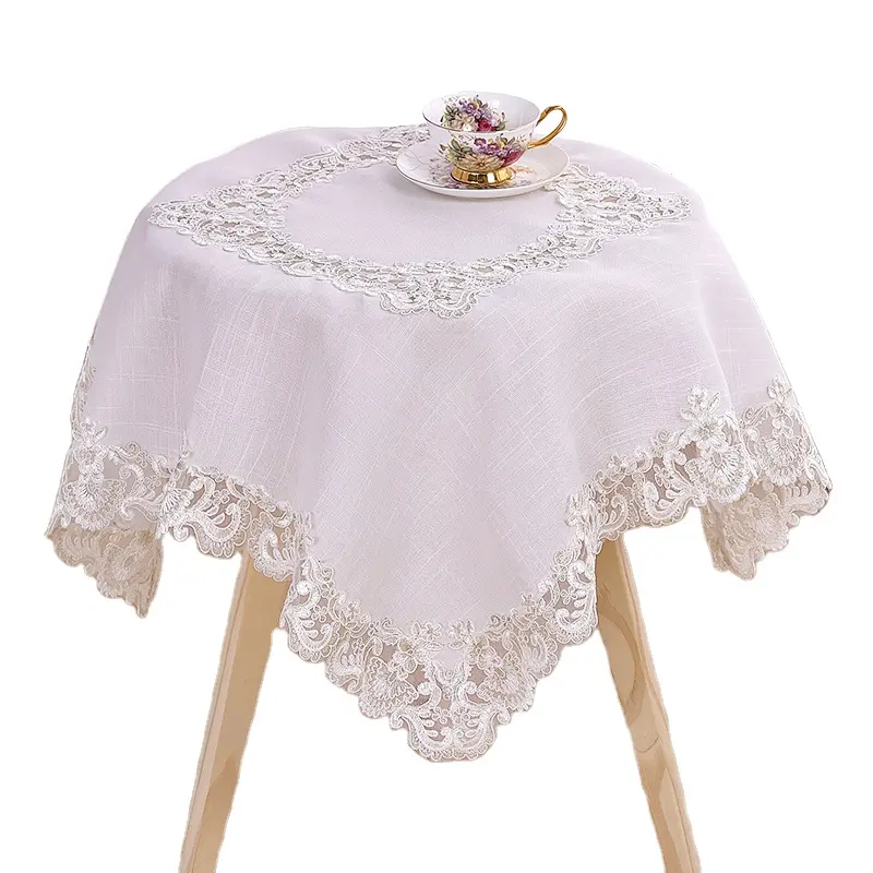 Neuer weißer eleganter Jacquard-Stoff mit gestickter Tischdecke aus Leinen mit Spitzen besatz für die Inneneinrichtung