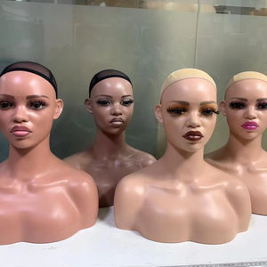 도매 디스플레이 마네킹 머리 어깨 바스트 여성 현실적인 어두운 가발 속눈썹 Dropshipping PP 소재 - Product Image 1