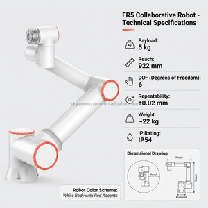 แขนหุ่นยนต์ร่วมปฏิบัติงาน FR5 แบบ 6 แกน รับน้ำหนักได้ 5 กก. ระยะเอื้อม 922 มม. ความแม่นยำ 0.02 มม. มาตรฐาน IP54 น้ำหนักเบา สำหรับหยิบจับ วาง ประกอบ เชื่อม และจัดเรียงสินค้า - Product Image 2