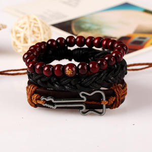 Nouveau design tendance, <span class=keywords><strong>bracelet</strong></span> réglable en <span class=keywords><strong>cuir</strong></span> de vachette perlé en <span class=keywords><strong>bois</strong></span> <span class=keywords><strong>et</strong></span> alliage pour <span class=keywords><strong>homme</strong></span>, idéal pour un anniversaire - Product Image 4