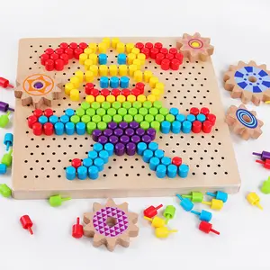 Mainan Yang Cocok Pola Kuku Jamur Kayu, Mainan Pendidikan Anak Papan Pasak Teka-teki 3D