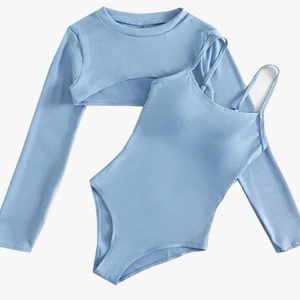 Conjunto de Bikini de Dos Piezas con Top Corto de Manga Larga para Niña de 12 Años, Ropa de Playa, Venta al Por Mayor - Product Image 1