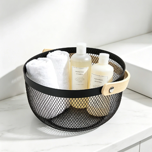 <span class=keywords><strong>Panier</strong></span> à fruits en maille métallique, <span class=keywords><strong>panier</strong></span> <span class=keywords><strong>de</strong></span> rangement pour le linge, organisateur, <span class=keywords><strong>panier</strong></span> à fruits rond en maille avec poignée en bambou - Product Image 2