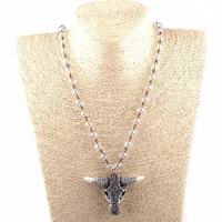 Collier bohème personnalisé pour femmes, bijoux en cristal de verre de 8 mm, nœud, pendentif tête de taureau, charme corne