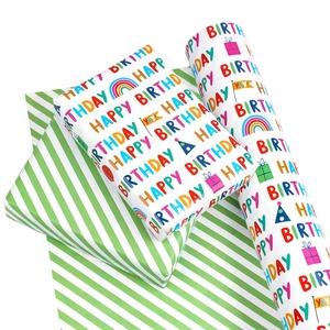 Custom Happy Birthday Printed Art <b>Paper</b> <b>Roll</b> 100GSM Double Side PE Coated Recyclable Eco-Friendly Gift <b>Wrap</b> Digital Printing - Product Image 2