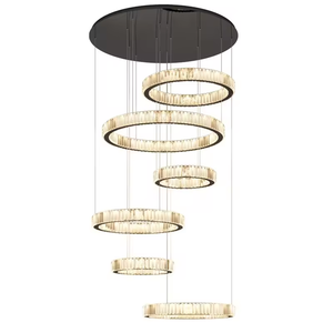 Candelabro de cristal de círculo LED grande personalizado para el hogar, Vestíbulo de Hotel, escalera, anillos de lámpara colgante, fuente de luz de bombilla de forma larga - Product Image 6