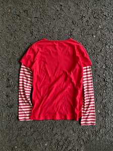 T-shirt rouge pour homme à manches longues rayées, col rond, coupe classique, tricoté, style décontracté - Product Image 2