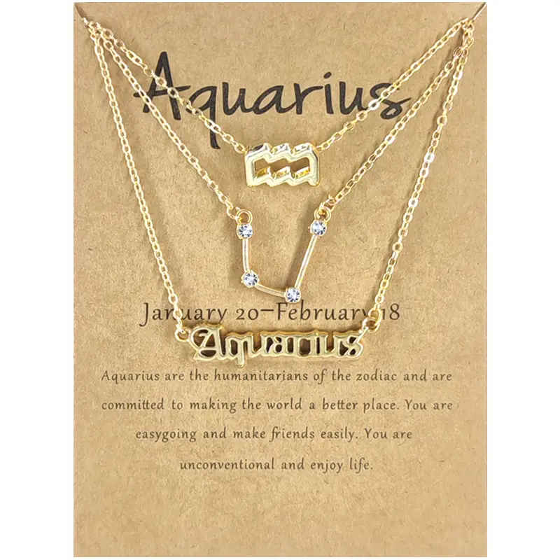 Conjunto de colar com pingente diamante, 3 peças, colar feminino, de embalagem de cartão de jóias, colar zodiaco para mulheres, venda imperdível