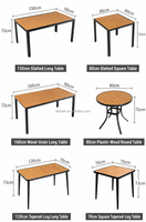 Ensemble de table à manger d'extérieur 5 pièces, plateau carré à lattes 70 cm, pieds noirs coniques avec 4 chaises aspect bois, vente en gros directe d'usine, nouveauté