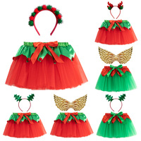 Jupe tutu de Noël rouge et verte, jupe courte, bandeau de Noël avec un ensemble de petites boules pour déguisement de cosplay CS093