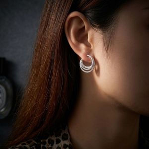 Boucles d'oreilles créoles Xinfly en or massif 18 carats, triple rangée, brillantes, 3 couches pavées, AU750, 1,80 ct, diamants naturels, bijoux fins pour femmes - Product Image 5
