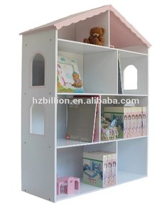 Casetta per Bambole, Mobili per Camera da Letto dei Bambini e Libreria Espositiva con Spazio di Archiviazione, Scaffale in Legno per Bambini - Product Image 3