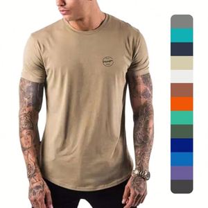Camiseta OEM de ajuste regular al por mayor con logotipo personalizado de alta calidad para deportes de calle, gimnasio, impresión por transferencia de calor, dobladillo redondeado caqui, ropa para hombre - Product Image 1