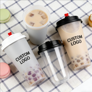 Vasos de Plástico Transparente Esmerilado de 16oz (90mm) para Té con Leche, con Tapa y Pajita, Ecológicos, Impresión UV, Logotipo Personalizado, Desechables - Product Image 1