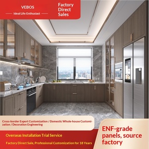Meuble <span class=keywords><strong>de</strong></span> cuisine moderne en mélamine, personnalisé, modulaire, écologique, avec îlot central et grand espace <span class=keywords><strong>de</strong></span> rangement, pour l'exportation. - Product Image 1