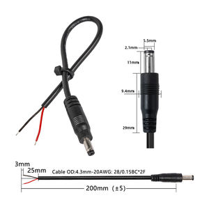 كابل طاقة DC5521 ذكر مفتوح الطرفين بطول 20 سم، نحاس نقي مرن مع غلاف PVC، مقاوم للماء IP44، 12 فولت/24 فولت، أسلاك كهربائية لأنظمة المراقبة والإلكترونيات - Product Image 3