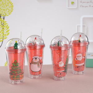 Double Walled Plastic <b>Straw</b> <b>Cup</b> Red Christmas Cartoon Design Party Drinkware With <b>Lid</b> <b>And</b> <b>Straw</b> Portable Water Bottle - Product Image 5