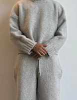 Ensemble tricoté 2 pièces personnalisé pour femme : pull col rond à manches longues et pantalon large – Tenue décontractée OEM ODM Fournisseur de marques privées