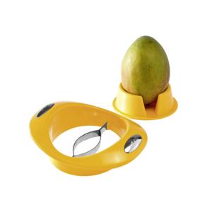 Cortador de mango con soporte para frutas, plástico amarillo, cuchilla de acero inoxidable para cortar y pelar fácilmente - Product Image 1