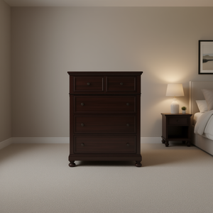 Comò a Sette Cassetti in Legno Massello Ciliegio Scuro, Arredamento Tradizionale per Camera da Letto - Product Image 2