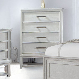 Lit rembourré avec panneaux, commode avec miroir, table de chevet, ensemble de meubles de chambre à coucher - Product Image 3