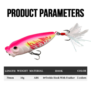 Vente en gros de matériel ABS de haute qualité leurre Popper dur appât haut eau Popper 70mm 10g dur leurre Popper pêche leurre pour bar - Product Image 5