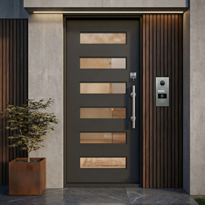 <span class=keywords><strong>Porte</strong></span> d'entrée moderne en aluminium avec panneaux <span class=keywords><strong>de</strong></span> verre personnalisés 3, 4, 5 ou 6 vitres, double battant, avec système <span class=keywords><strong>de</strong></span> fenêtres latérales - Product Image 2