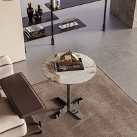 Mesa de Centro Redonda Moderna, Ecológica y Duradera, con Tablero de Piedra Sinterizada y Base de Acero Resistente para Salas de Estar Pequeñas