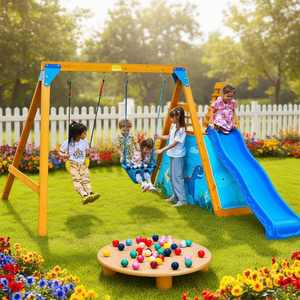 Ensemble de balançoires pour enfants en bois de sapin chinois avec 2 balançoires, <span class=keywords><strong>anneaux</strong></span> trapèze et aire de jeux familiale extérieure pour enfants de 5 ans et plus, pour jardin - Product Image 3