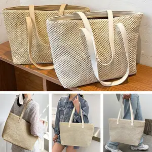 Individuelle neueste modische Designer Luxus Damen Stroh große Kapazität Einkaufen Leinwand Schultertasche