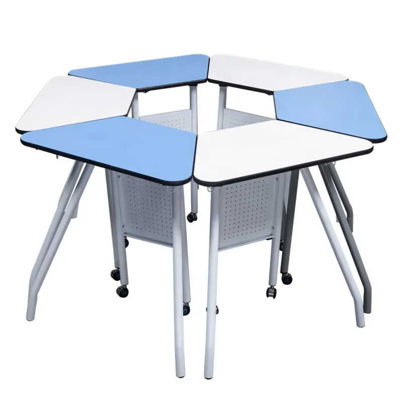 Wholesale College Student Table University School Furniture Manufacture Trapezoidal Shaped Class Room Single Chair and Desks Set