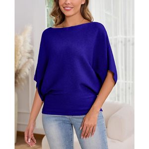 Womens Batwing Sleeve Knitted Dolman Pullover O Neck Sweater Autumn Casual Top Half Sleeve Anti Pilling - Product Image 4