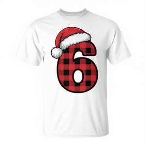 T-shirt classique à carreaux numéro 6, rouge et noir, motif chapeau de Noël, taille adulte unisexe - Product Image 2