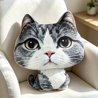 Coussin décoratif pour canapé, design chat imprimé en 3D, rembourré en coton PP, oreiller en peluche chat