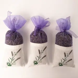 Kunden spezifische Stickerei Spleißen von Beutel beuteln aus Organza-Baumwolle mit getrocknetem Lavendel