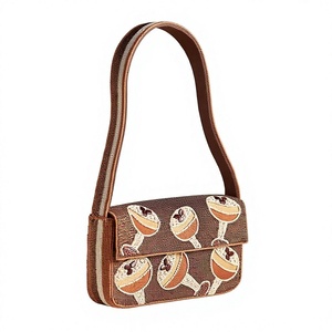 Bolso de Hombro de Lona Bordado a la Moda con Diseño de Copa de Cóctel, Diseño de Cuentas Marrones, Forma Personalizada, Bolso Promocional - Product Image 1