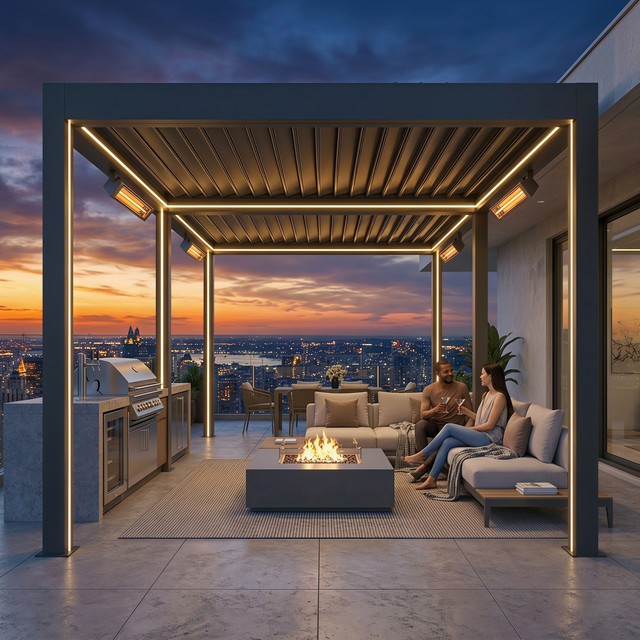Outdoor Power Supply Pergola with Solar Charging Panels, USB Ports & Aluminum Frame for Party Electricity Needs