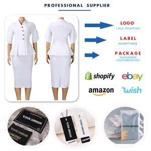 C8660 بدلات نسائية عصرية للمكتب، طقم تنورة للنساء، بلوزة بياقة على شكل V وأكمام قصيرة مع كشكشة + تنورة مشقوقة، طقم من قطعتين - Product Image 3