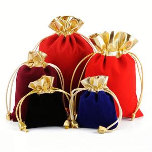 Bolsas de Terciopelo con Cordón de 12*15cm para Regalos de Joyería, Recuerdos de Boda, Embalaje de Regalos, con Apertura Dorada - Product Image 1