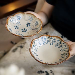 จานดอกไม้ ESTICK จานผลไม้และของหวานสวยงาม จานเซรามิก ใช้กับไมโครเวฟได้ สไตล์หรูหราเบาๆ แบบเรโทร สำหรับใส่อาหารข้าง - Product Image 1