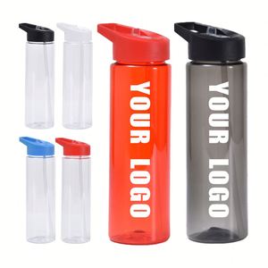 Botella de Agua Deportiva de Plástico Transparente de 710 ml (24 oz) con Logotipo Personalizado, Ecológica, 2 en 1 con Pajita y Tapa con Asa, Libre de BPA - Product Image 1