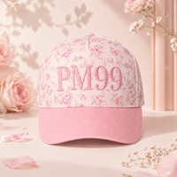 Topi Baseball Bordir Logo Bunga Kustom Warna Pink Bahan Katun Pinggiran Melengkung Topi Golf Tali Dapat Disesuaikan Wanita Outdoor Grosir