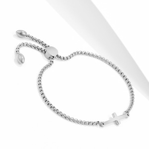 Bracelet croix minimaliste en acier inoxydable réglable trois couleurs unisexe, cadeau bijou - Product Image 3