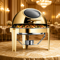 Recipiente para Calentar Comida Tipo Buffet de Acero Inoxidable Dorado con Ventana de Vidrio para Hotel, Banquete, Restaurante, Venta al por Mayor, Colores Personalizables