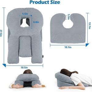 Almohada en forma de U para el cuidado de los ojos, gris, firmeza media, transpirable, para dormir boca abajo, soporte para el pecho y la cabeza - Product Image 2